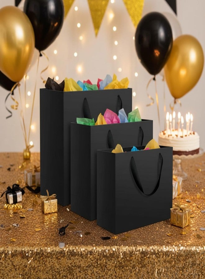 Lincia لينسيا، 60 كيس ورقي أسود بمقابض، أحجام متنوعة: كبير (11 بوصة)، متوسط (8 بوصات)، صغير (7 بوصات). أكياس هدايا سوداء بالجملة للبيع بالتجزئة، والحفلات، وأعياد الميلاد، والهدايا، والتسوق، والأعمال التجارية، والبضائع. - Image 5